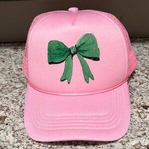 Pink Trucker Hat with Green Bow